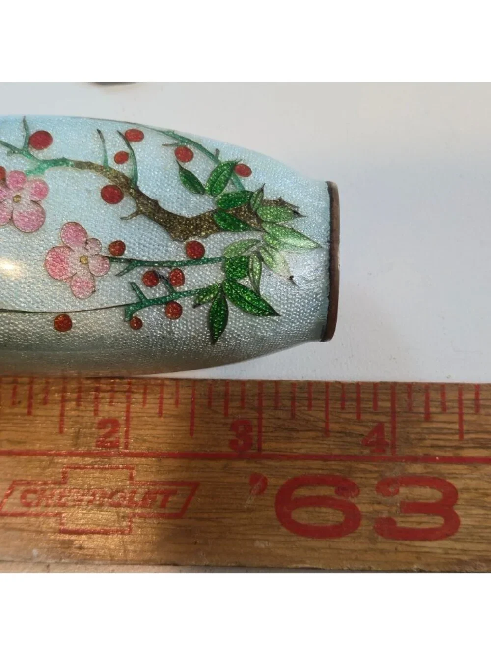 Antique 19th Century Japanese Meiji Mini Foil Enamel Bronze Vase Cherry Blossom